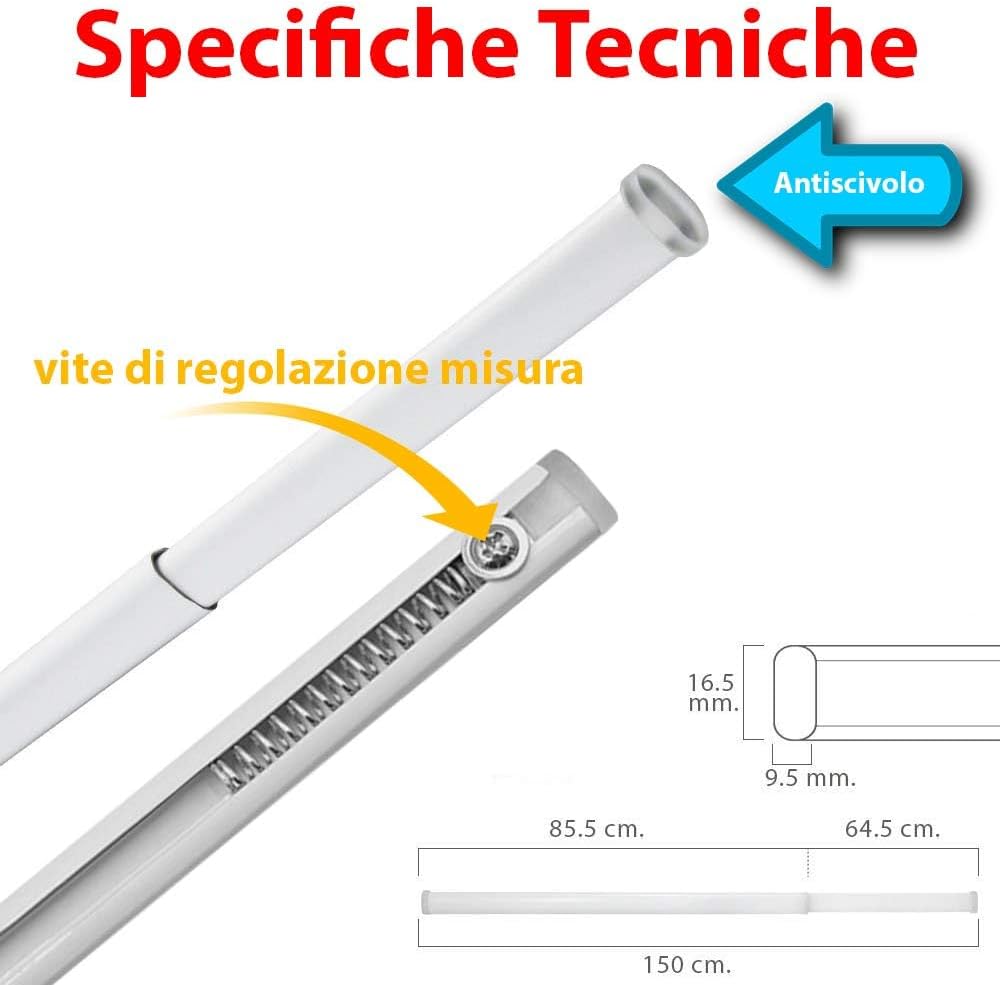 Bastone Asta con Molla a Pressione per Vetri Bacchette Estensibili con Vite Telescopico Regolabili - OVALE - immagine 3