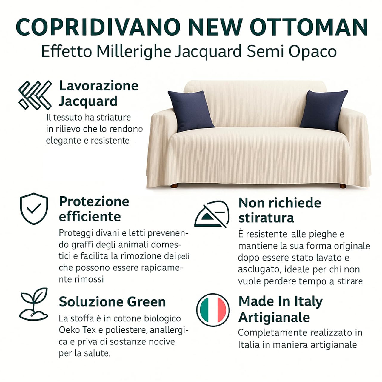 Copridivano Misto Cotone OTTOMAN 1 2 3 4 Posti Telo Arredo Rettangolare Elegante - immagine 2